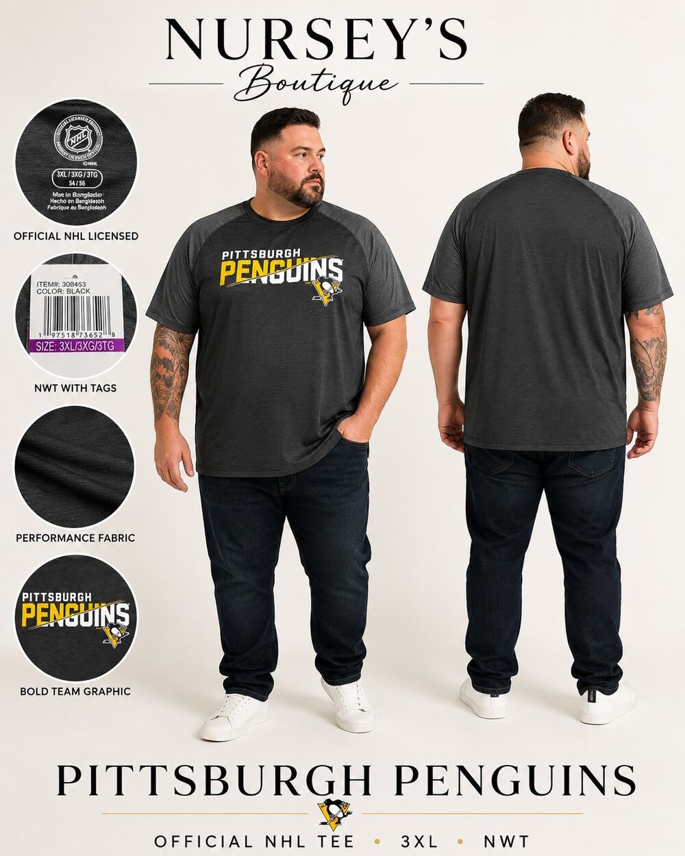 Pittsburgh Penguins NHL Licensed Performance Tee 3XL NWT Black